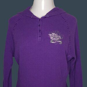 Walt Disney World Womens Top Purple Waffle Knit Long Sleeve Hoodie XXL Juniors